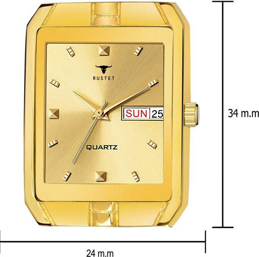 RUSTET IGP-HM-GOLD Waterproof Gold Square Dial Day and Date Boy's & Men's Analog Watch - For Men