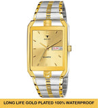 RUSTET IGP-TT-GOLD Waterproof Gold Square Dial Day and Date Boy's & Men Analog Watch - For Men