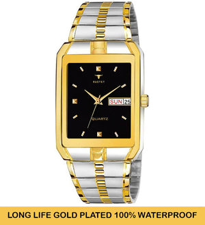 RUSTET IGP-TTHM-BLK Waterproof Gold Square Dial Day and Date Boy's & Men's Analog Watch - For Men