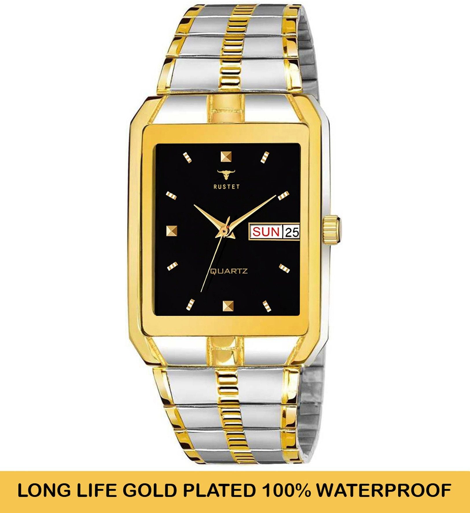 RUSTET IGP-TTHM-BLK Waterproof Gold Square Dial Day and Date Boy's & Men's Analog Watch - For Men