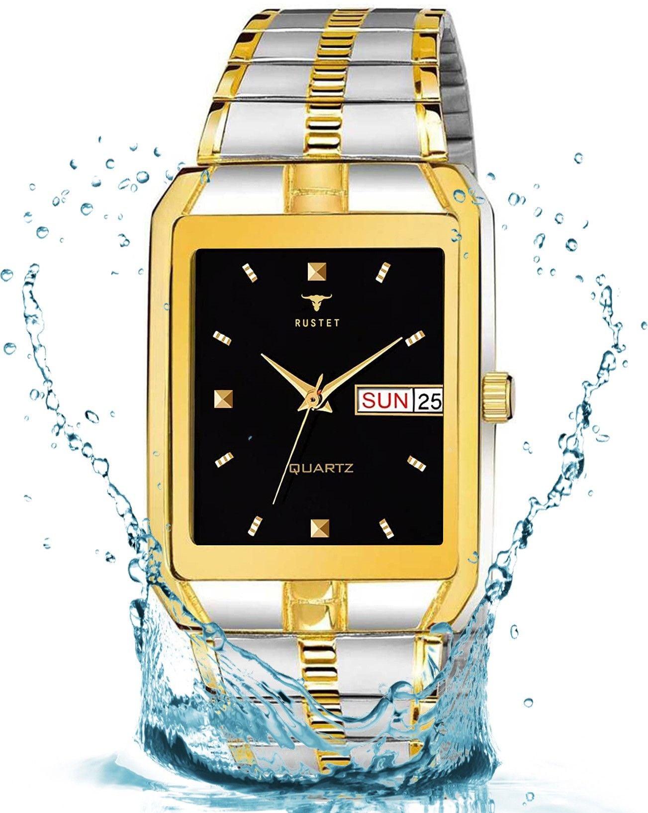 RUSTET IGP-TTHM-BLK Waterproof Gold Square Dial Day and Date Boy's & Men's Analog Watch - For Men