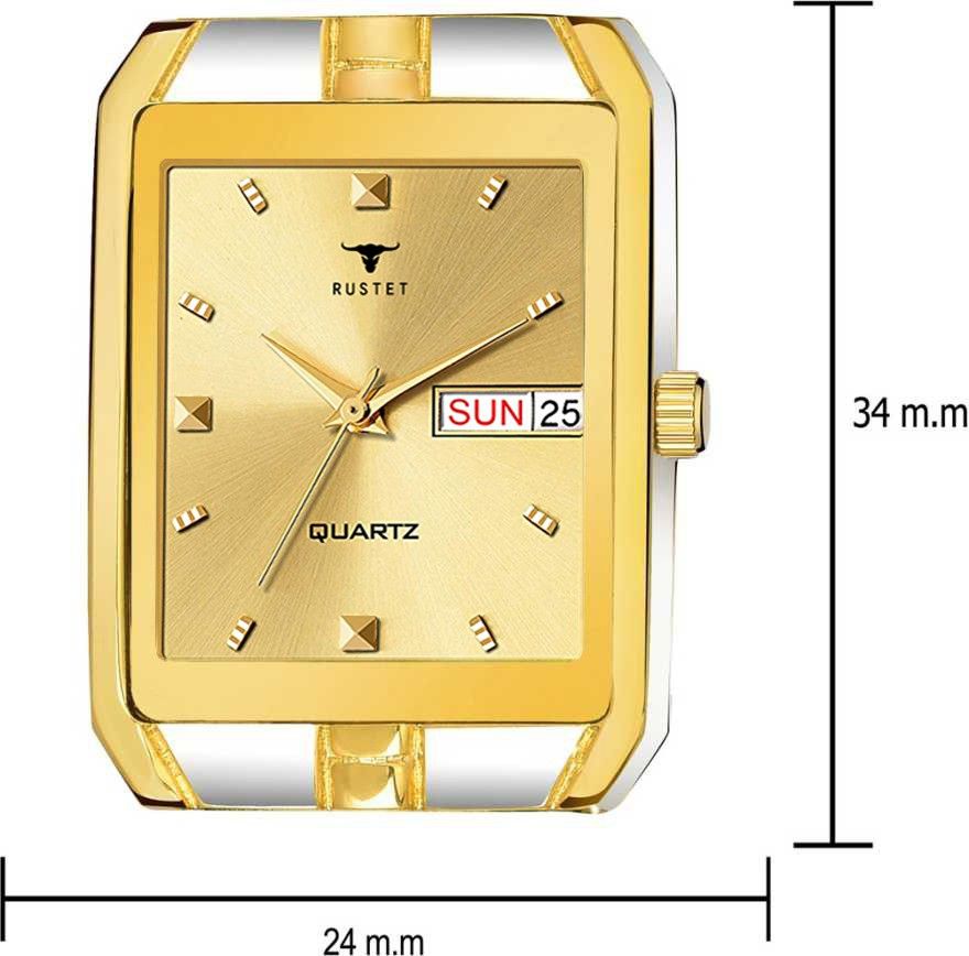 RUSTET IGP-TTHM-BLK Waterproof Gold Square Dial Day and Date Boy's & Men's Analog Watch - For Men