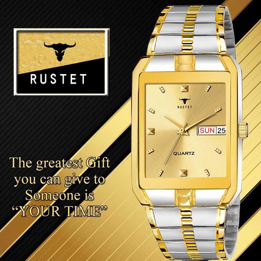 RUSTET IGP-TTHM-BLK Waterproof Gold Square Dial Day and Date Boy's & Men's Analog Watch - For Men