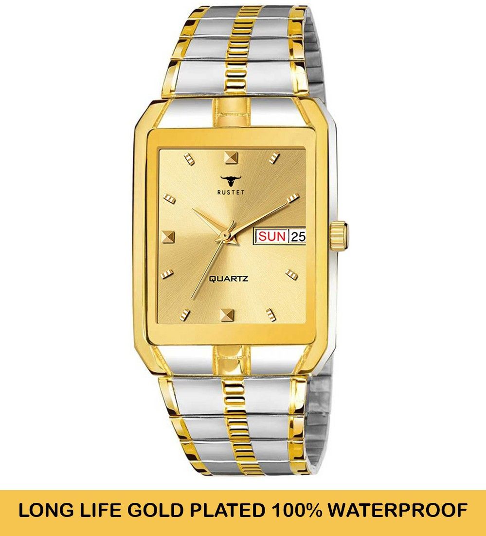RUSTET IGP-TTHM-BLK Waterproof Gold Square Dial Day and Date Boy's & Men's Analog Watch - For Men