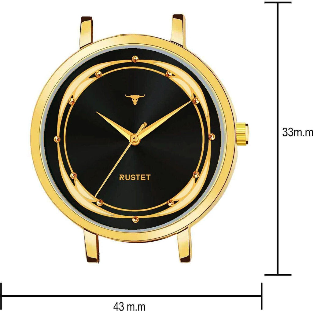 RUSTET LD-L02-BLK-CH Water Resistant Gold Stainless Steel Strap Analog Watch - For Women