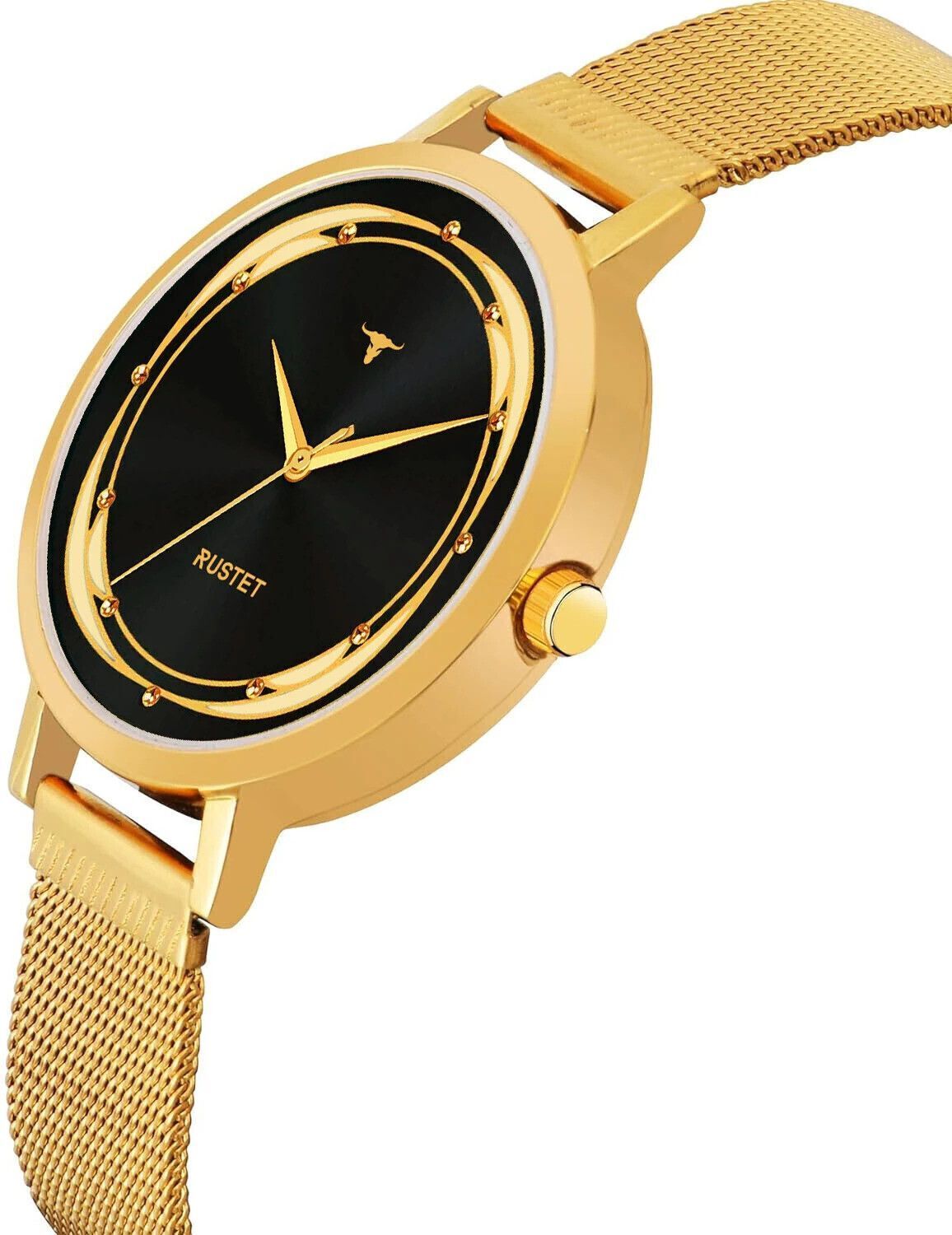 RUSTET LD-L02-BLK-CH Water Resistant Gold Stainless Steel Strap Analog Watch - For Women