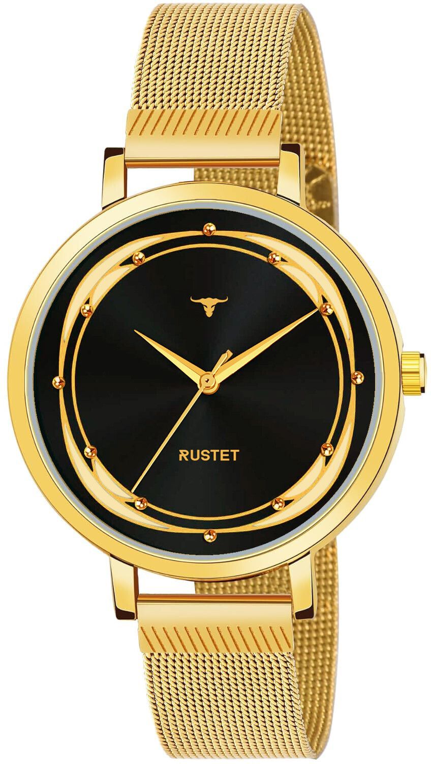 RUSTET LD-L02-BLK-CH Water Resistant Gold Stainless Steel Strap Analog Watch - For Women