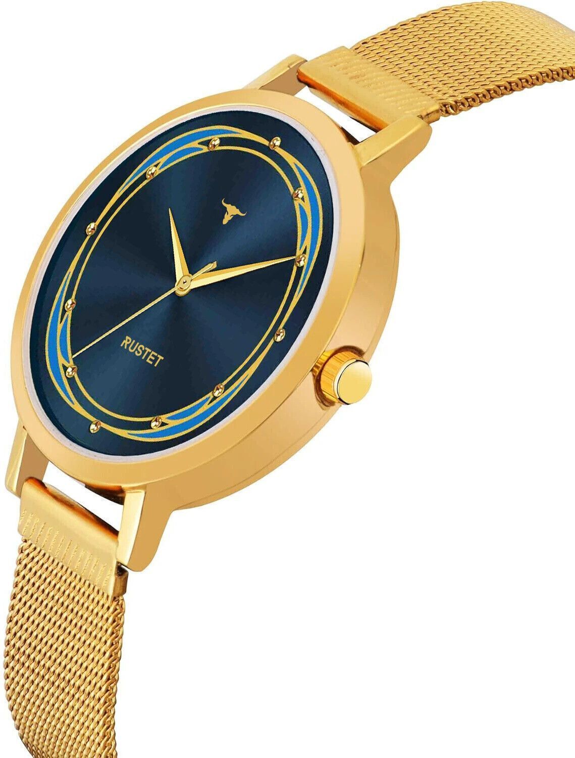 RUSTET LD-L02-BLU-CH Water Resistant Gold Stainless Steel Strap Analog Watch - For Women