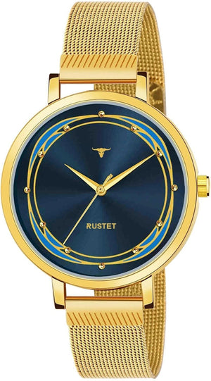 RUSTET LD-L02-BLU-CH Water Resistant Gold Stainless Steel Strap Analog Watch - For Women