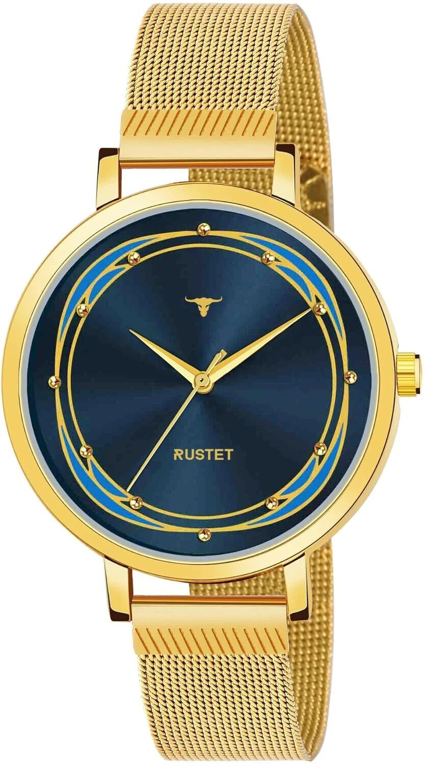 RUSTET LD-L02-BLU-CH Water Resistant Gold Stainless Steel Strap Analog Watch - For Women