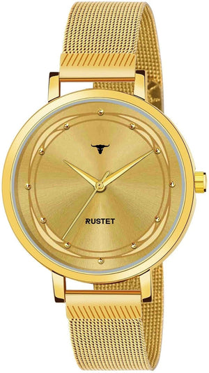 RUSTET LD-L02-GLD-CH Water Resistant Gold Stainless Steel Strap Analog Watch - For Women