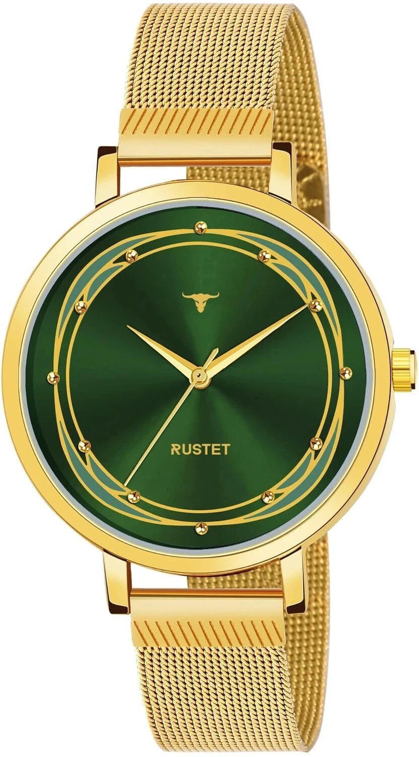 RUSTET LD-L02-GRN-CH Water Resistant Gold Stainless Steel Strap Analog Watch - For Women