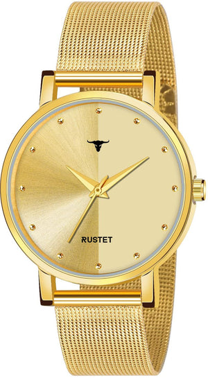 RUSTET LD-L03-GLD-CH Gold Mesh Strap Water Resistant Women Analog Watch - For Girls