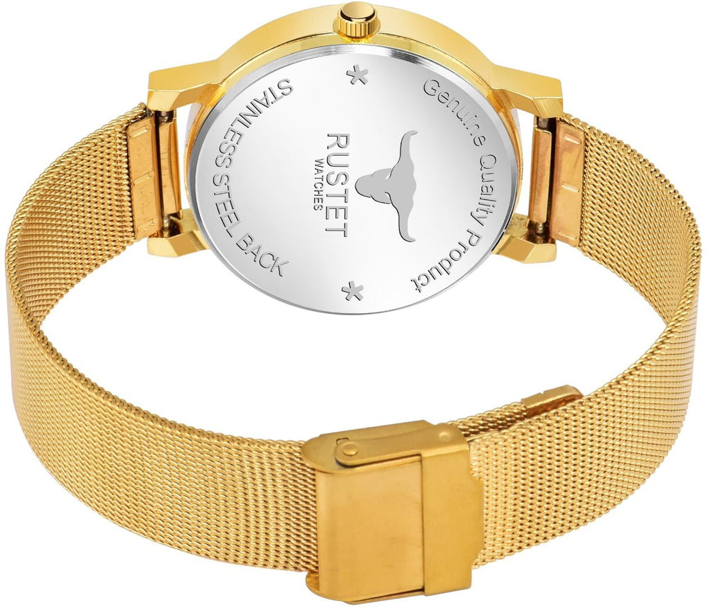 RUSTET LD-L03-GRN-CH Gold Mesh Strap Water Resistant Women Analog Watch - For Girls