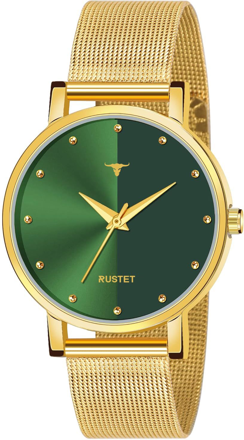 RUSTET LD-L03-GRN-CH Gold Mesh Strap Water Resistant Women Analog Watch - For Girls