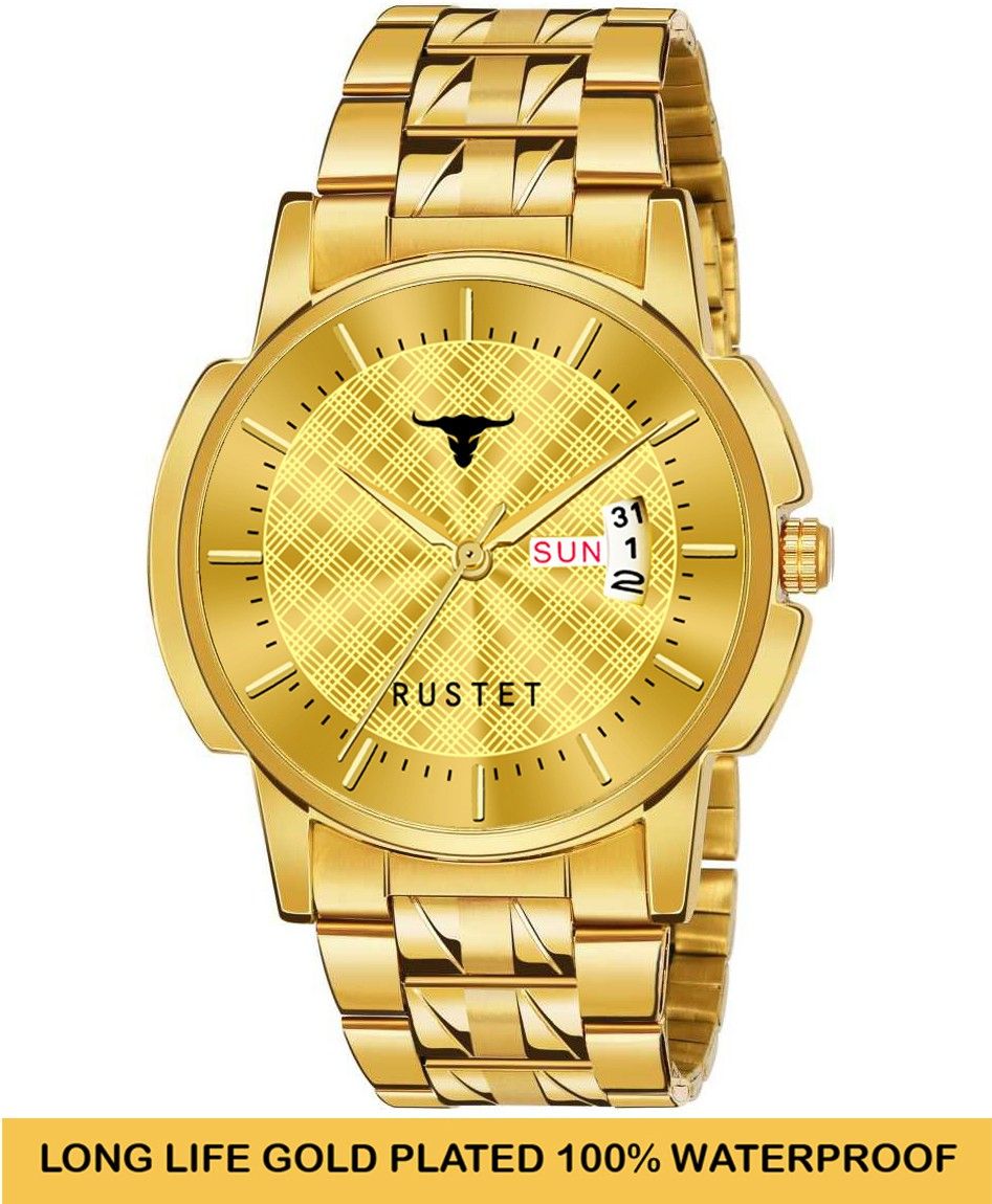 RUSTET LS3890 ORIGINAL GOLD PLATED DAY & DATE FUNCTIONING WATCH FOR BOYS Analog Watch - For Men