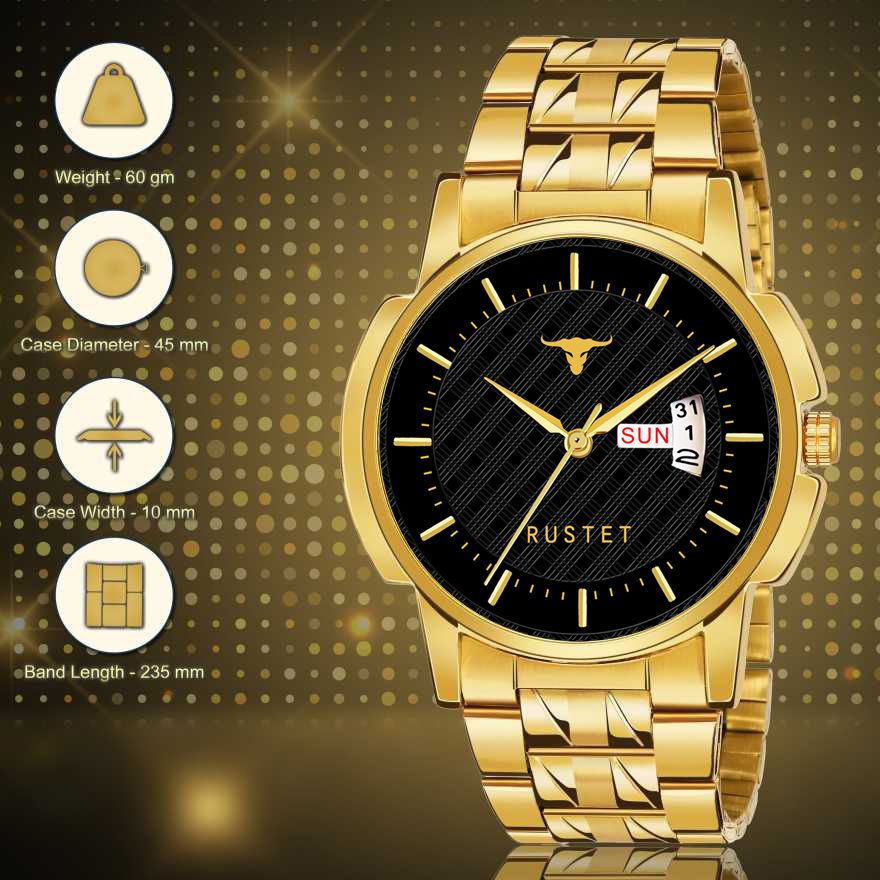 RUSTET LS3890 ORIGINAL GOLD PLATED DAY & DATE FUNCTIONING WATCH FOR BOYS Analog Watch - For Men