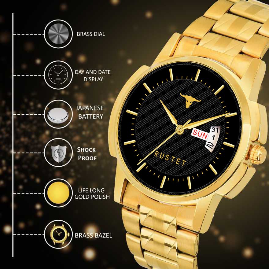 RUSTET LS3890 ORIGINAL GOLD PLATED DAY & DATE FUNCTIONING WATCH FOR BOYS Analog Watch - For Men