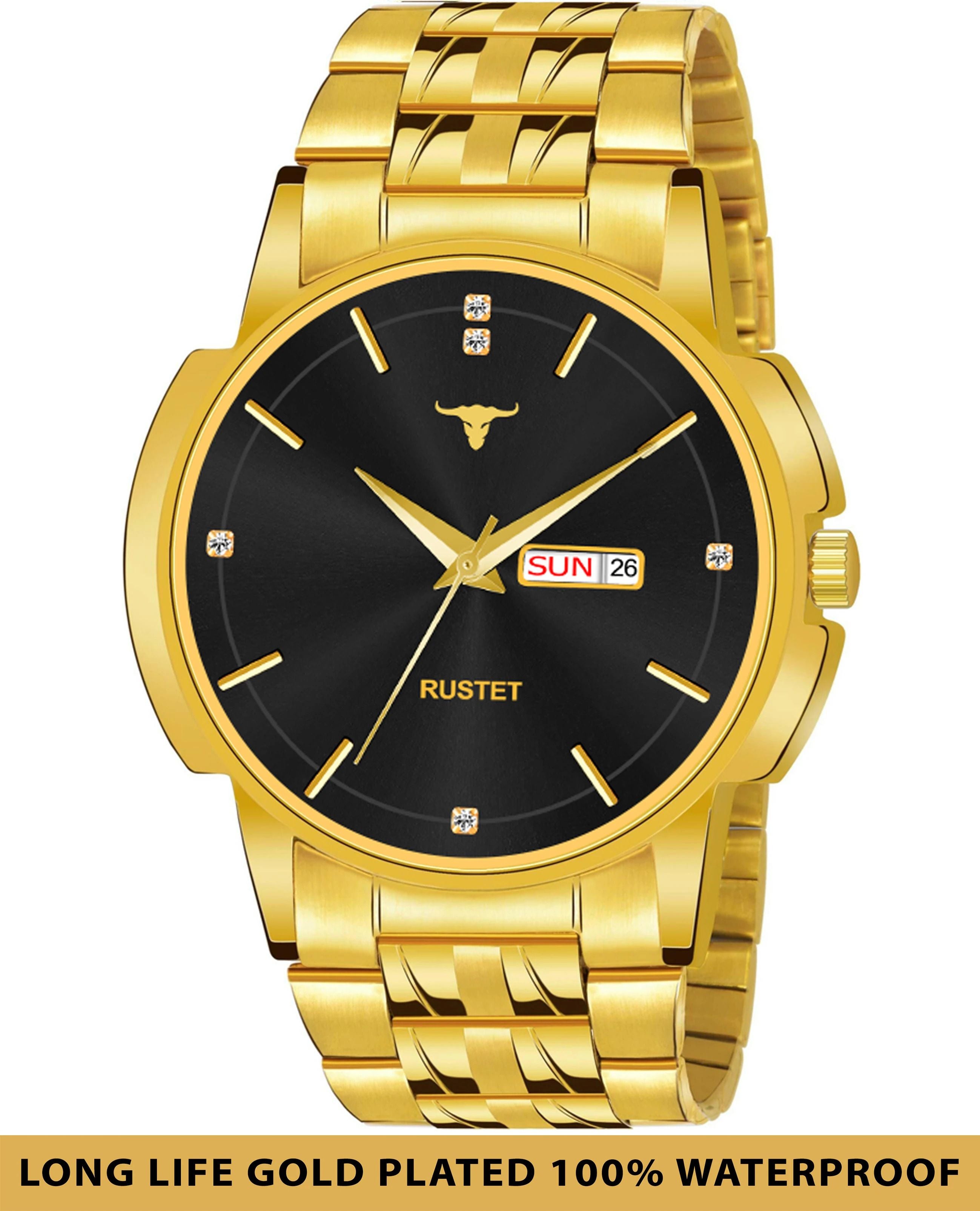RUSTET LS4060 ORIGINAL GOLD PLATED DAY & DATE FUNCTIONING WATCH FOR BOYS Analog Watch - For Boys