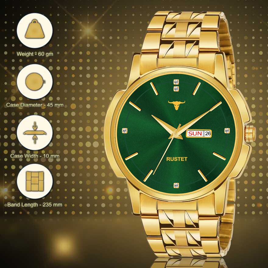 RUSTET LS4060 ORIGINAL GOLD PLATED DAY & DATE FUNCTIONING WATCH FOR BOYS Analog Watch - For Boys