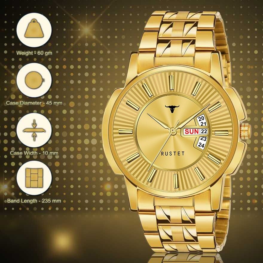 RUSTET RSTET-7008 ORIGINAL GOLD PLATED DAY & DATE FUNCTIONING WATCH FOR BOYS Analog Watch - For Men