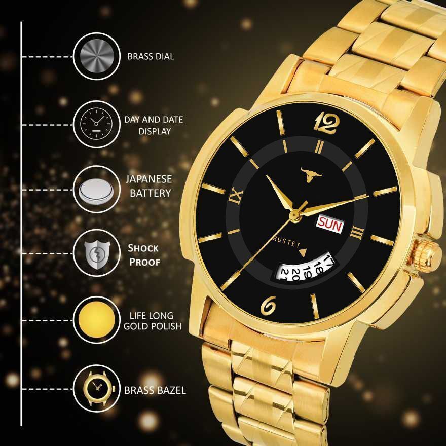 RUSTET RSTET-LS3062 ORIGINAL GOLD PLATED DAY & DATE FUNCTION WATCH FOR BOYS Analog Watch - For Men