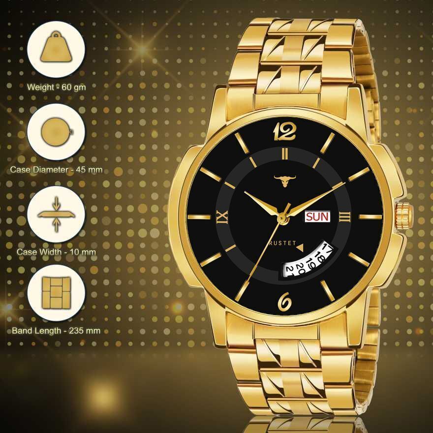 RUSTET RSTET-LS3062 ORIGINAL GOLD PLATED DAY & DATE FUNCTION WATCH FOR BOYS Analog Watch - For Men