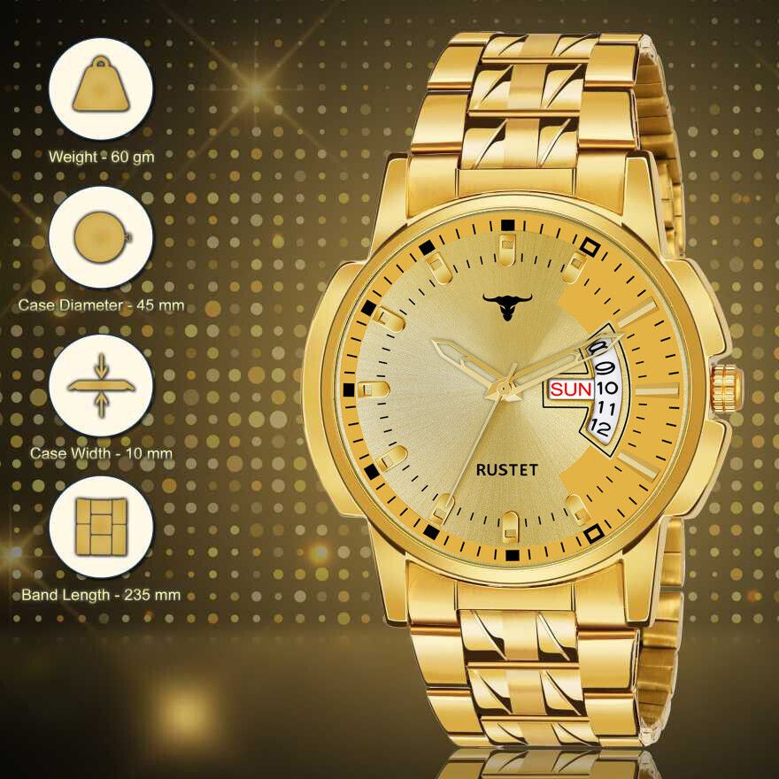 RUSTET RSTET-LS4010 ORIGINAL GOLD PLATED DAY & DATE FUNCTION WATERPROOF WATCH FOR BOYS Analog Watch - For Boys