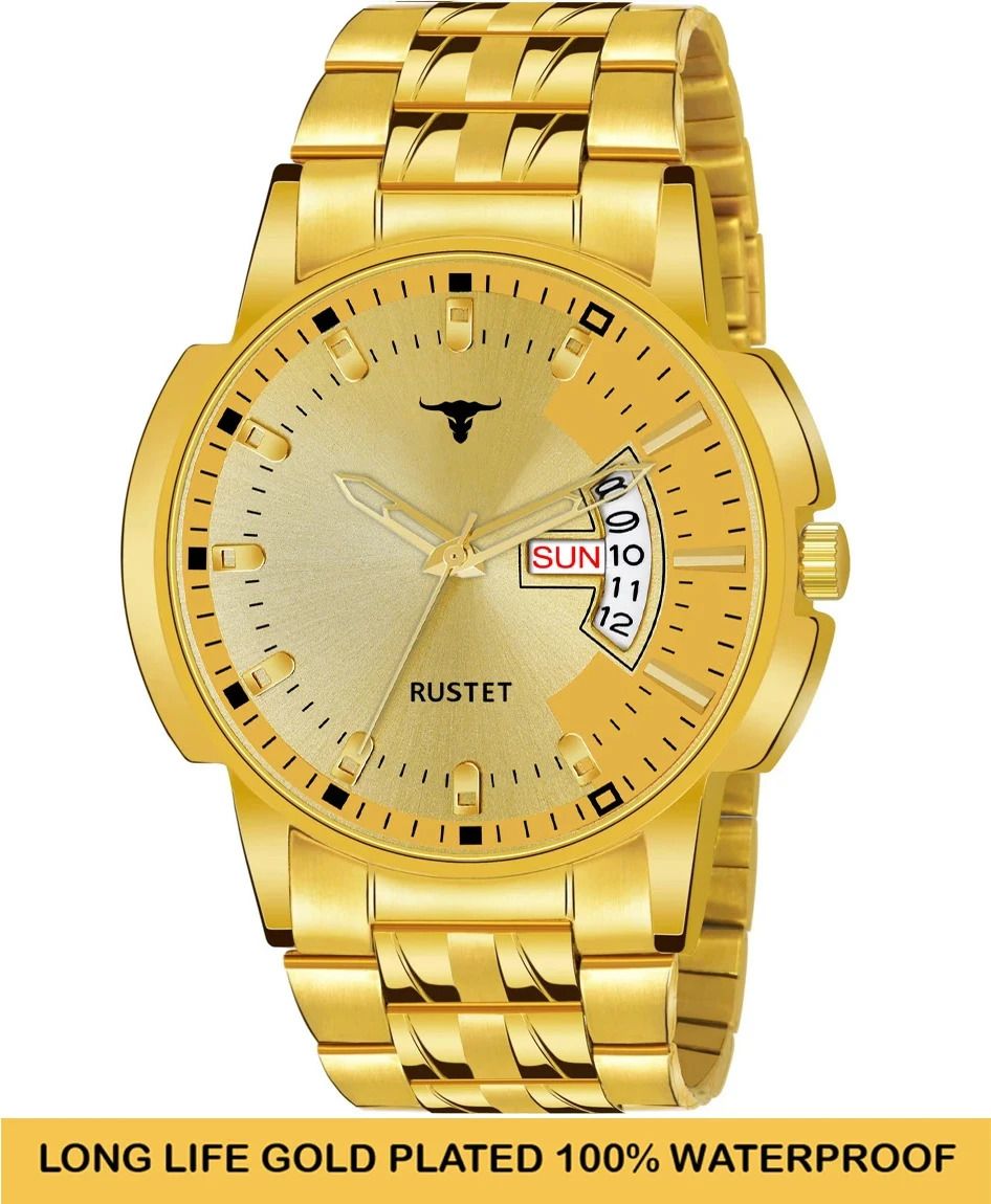 RUSTET RSTET-LS4010 ORIGINAL GOLD PLATED DAY & DATE FUNCTION WATERPROOF WATCH FOR BOYS Analog Watch - For Boys