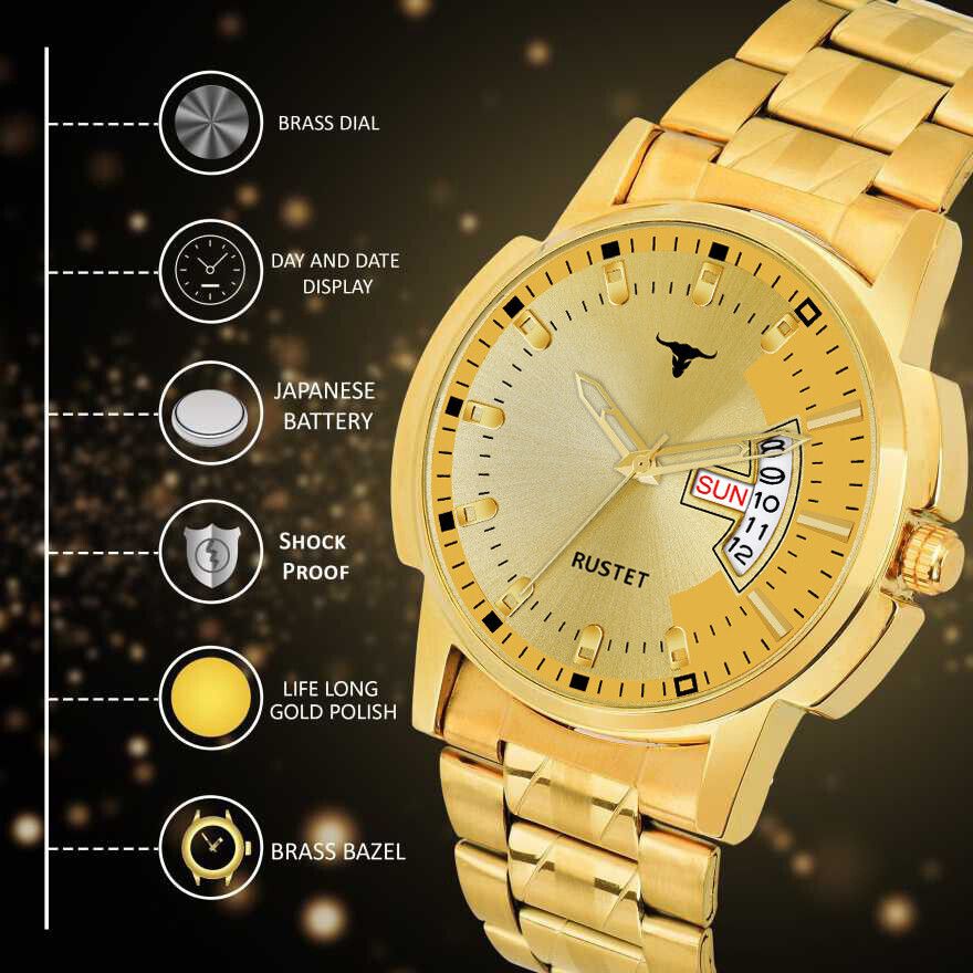 RUSTET RSTET-LS4010 ORIGINAL GOLD PLATED DAY & DATE FUNCTION WATERPROOF WATCH FOR BOYS Analog Watch - For Boys
