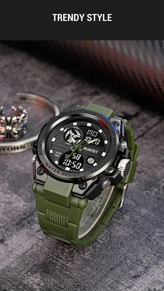 RUSTET Sports Watch with PU Strap 5 ATM Waterproof Analog-Digital Watch - For Men