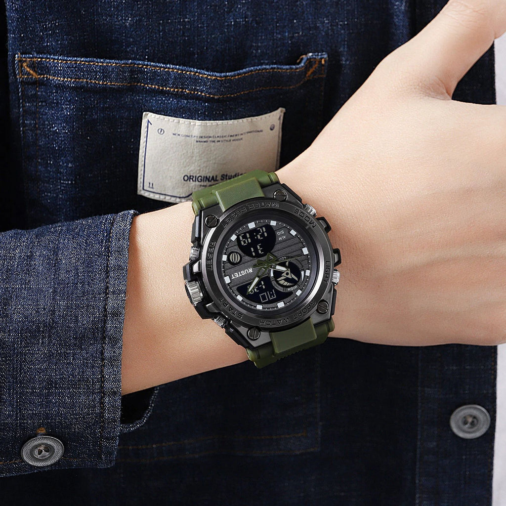 RUSTET Sports Watch with PU Strap 5 ATM Waterproof Analog-Digital Watch - For Men