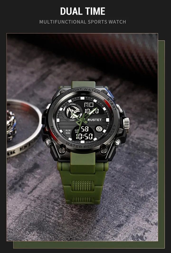 RUSTET Sports Watch with PU Strap 5 ATM Waterproof Analog-Digital Watch - For Men