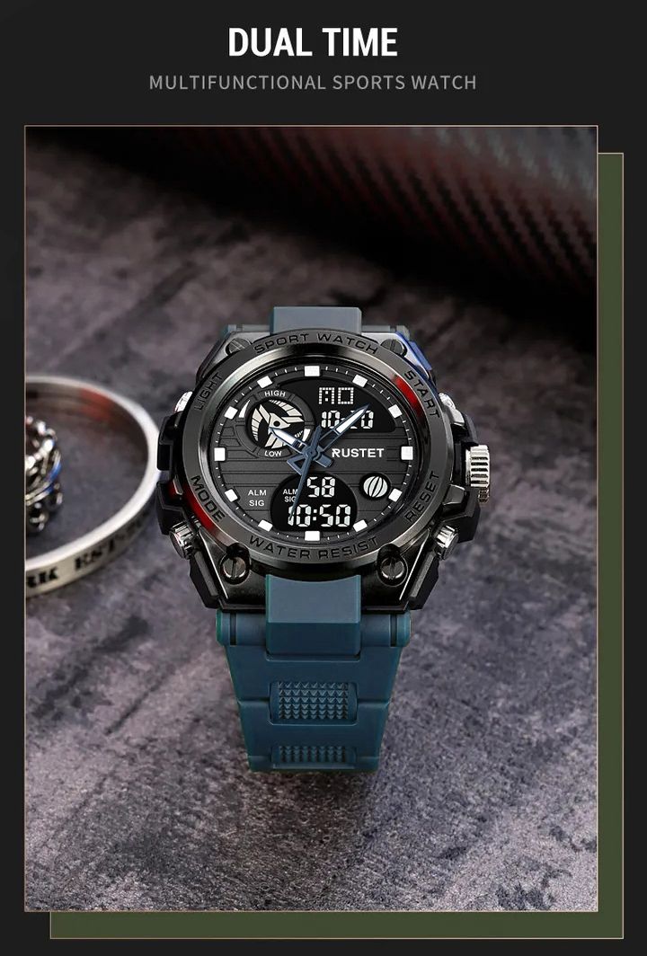 RUSTET Sports Watch with PU Strap 5 ATM Waterproof Analog-Digital Watch - For Men