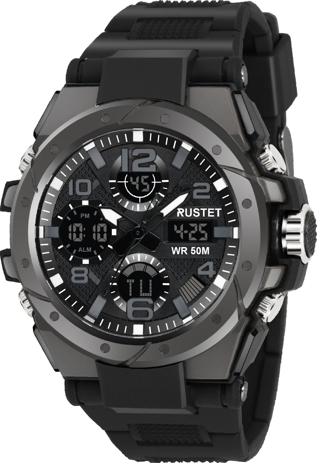RUSTET 2145 Sports Watch with PU Strap 5 ATM Waterproof Analog-Digital Watch - For Men