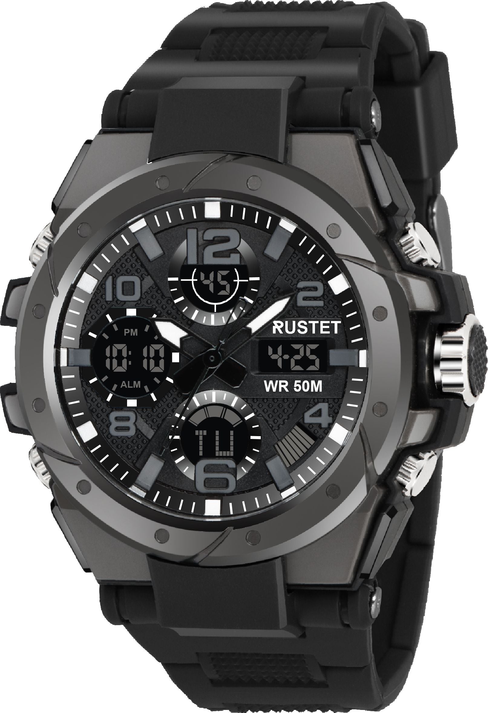RUSTET 2145 Sports Watch with PU Strap 5 ATM Waterproof Analog-Digital Watch - For Men