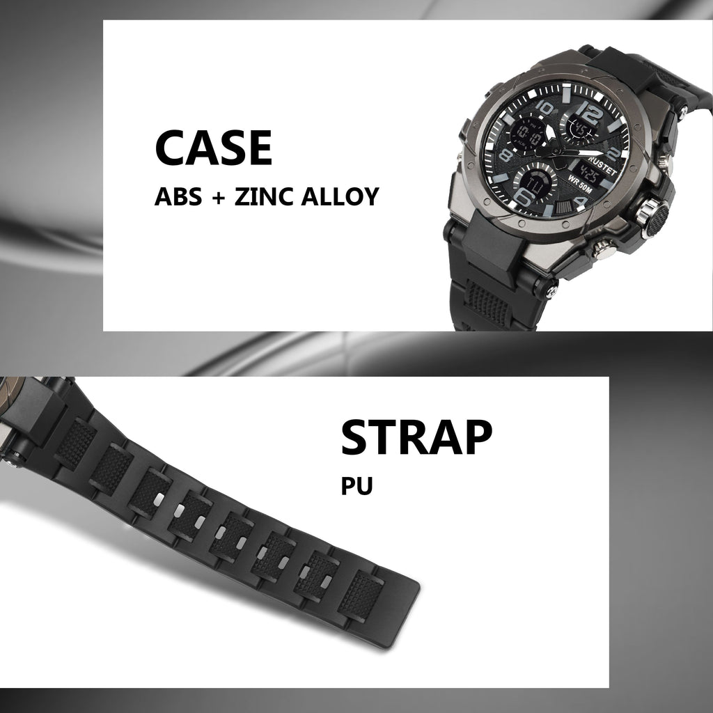 RUSTET 2145 Sports Watch with PU Strap 5 ATM Waterproof Analog-Digital Watch - For Men