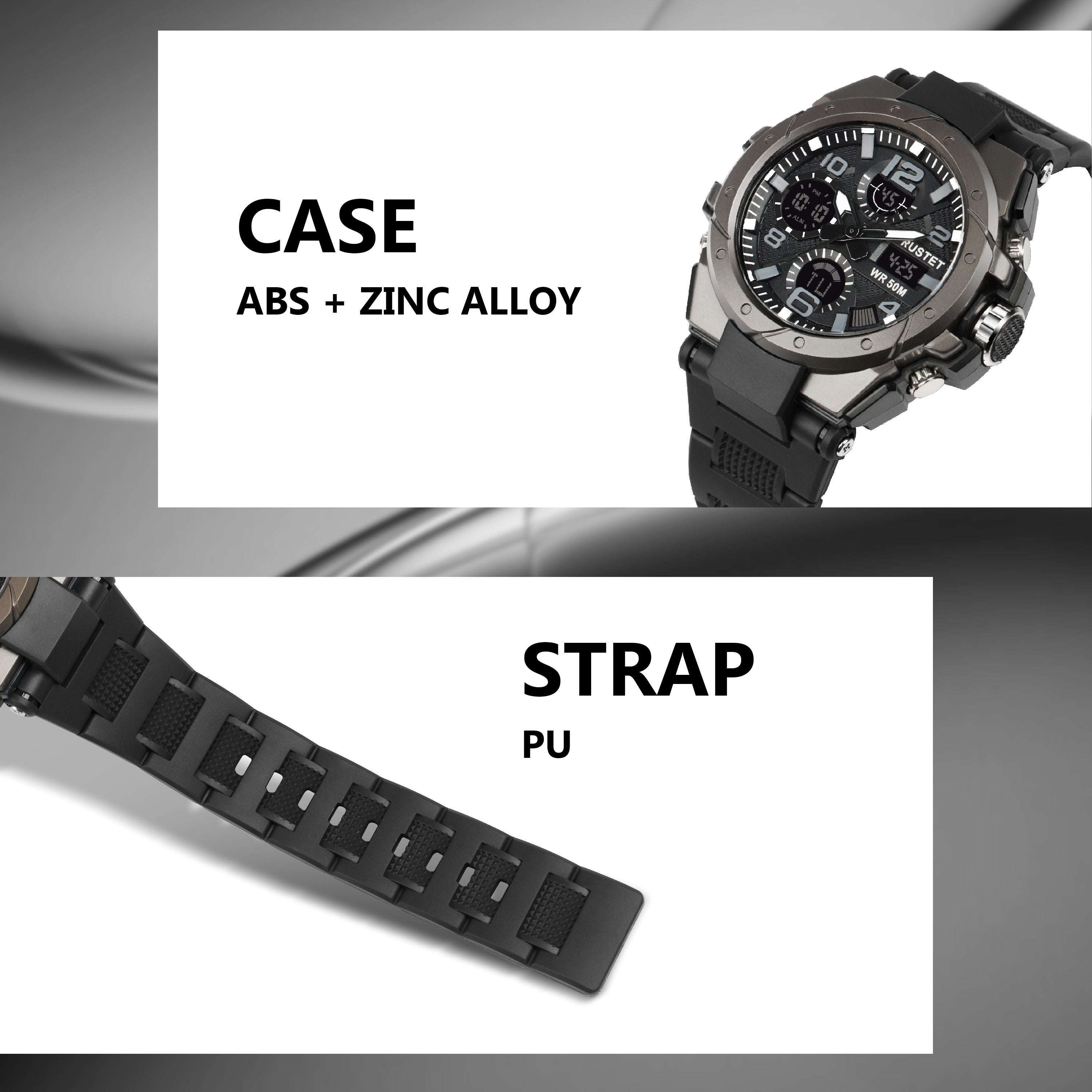 RUSTET 2145 Sports Watch with PU Strap 5 ATM Waterproof Analog-Digital Watch - For Men