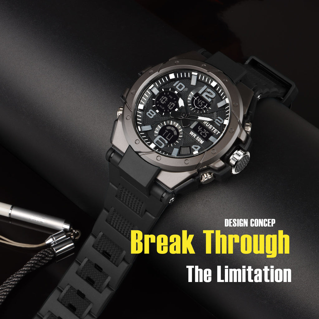 RUSTET 2145 Sports Watch with PU Strap 5 ATM Waterproof Analog-Digital Watch - For Men