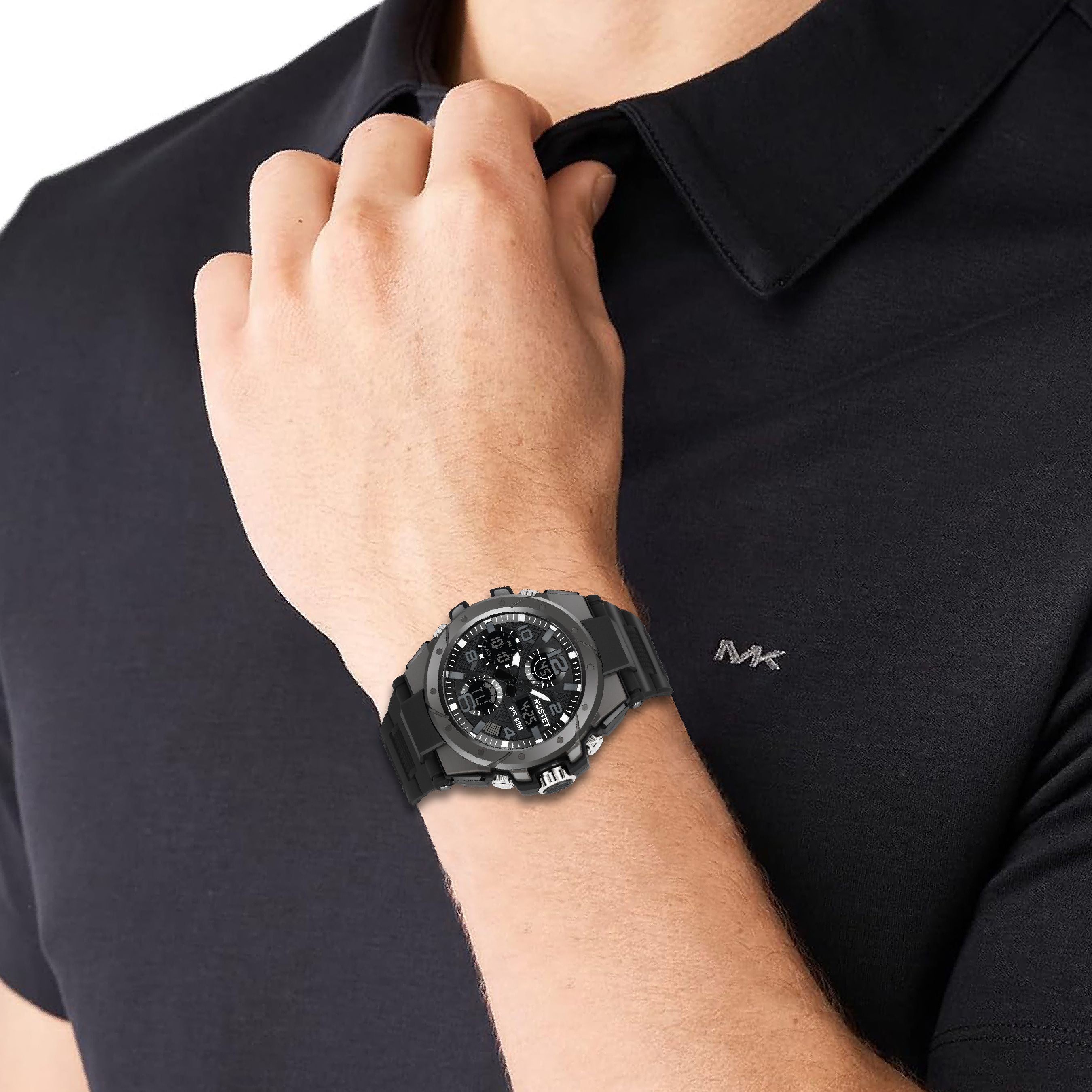 RUSTET 2145 Sports Watch with PU Strap 5 ATM Waterproof Analog-Digital Watch - For Men