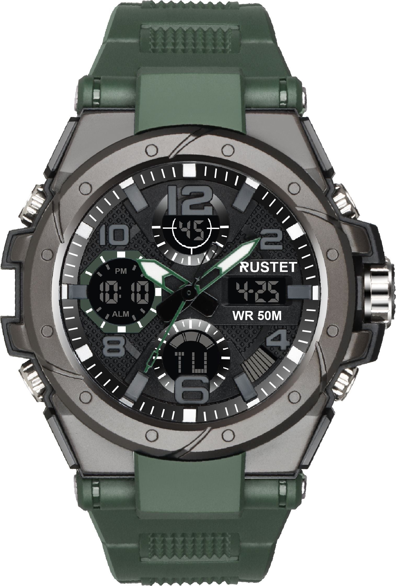 RUSTET 2145 Sports Watch with PU Strap 5 ATM Waterproof Analog-Digital Watch - For Men