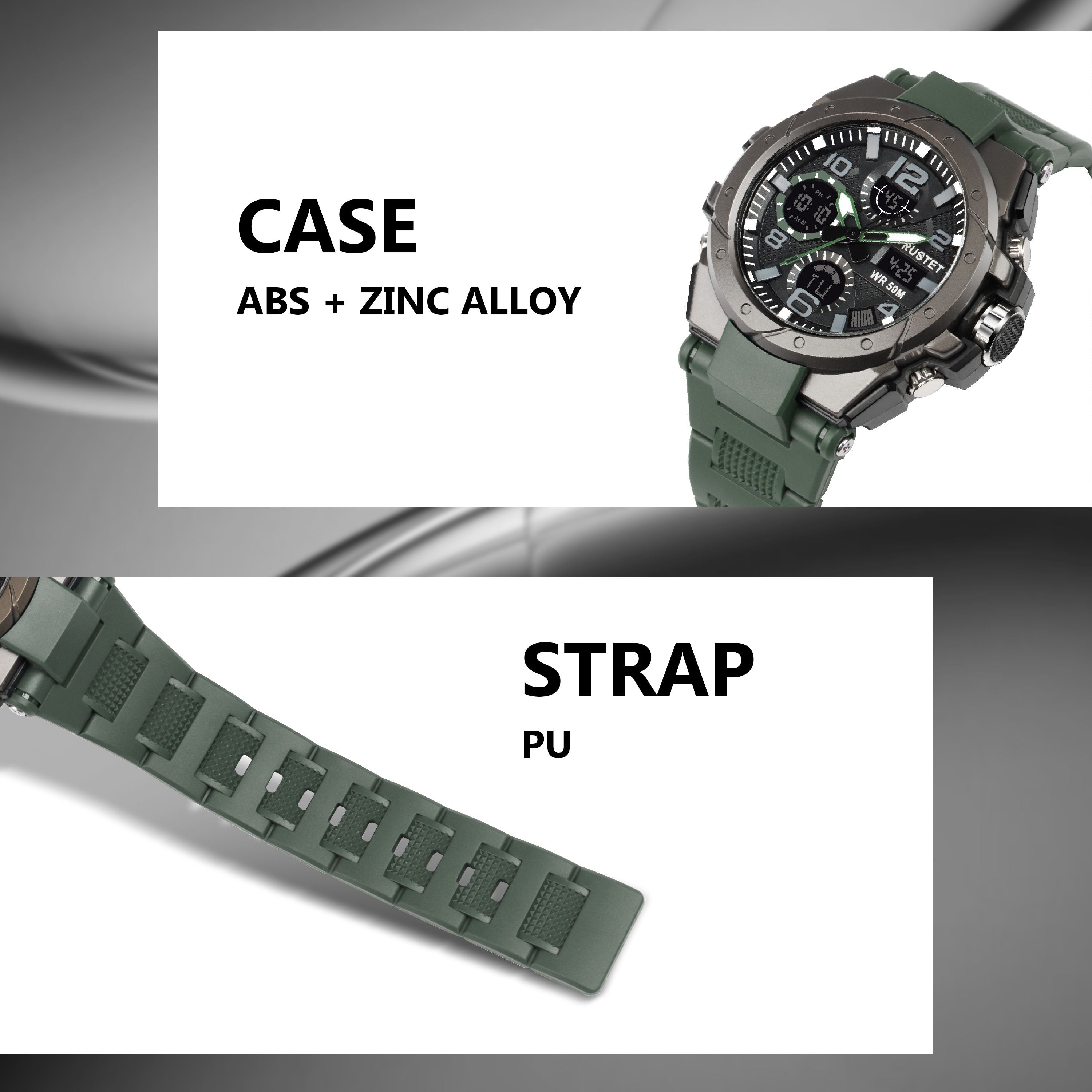 RUSTET 2145 Sports Watch with PU Strap 5 ATM Waterproof Analog-Digital Watch - For Men