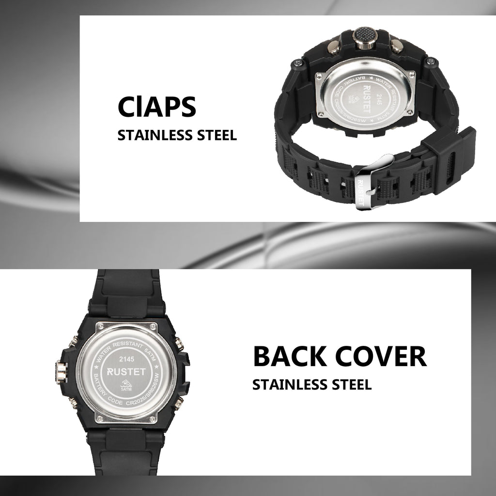 RUSTET 2145 Sports Watch with PU Strap 5 ATM Waterproof Analog-Digital Watch - For Men