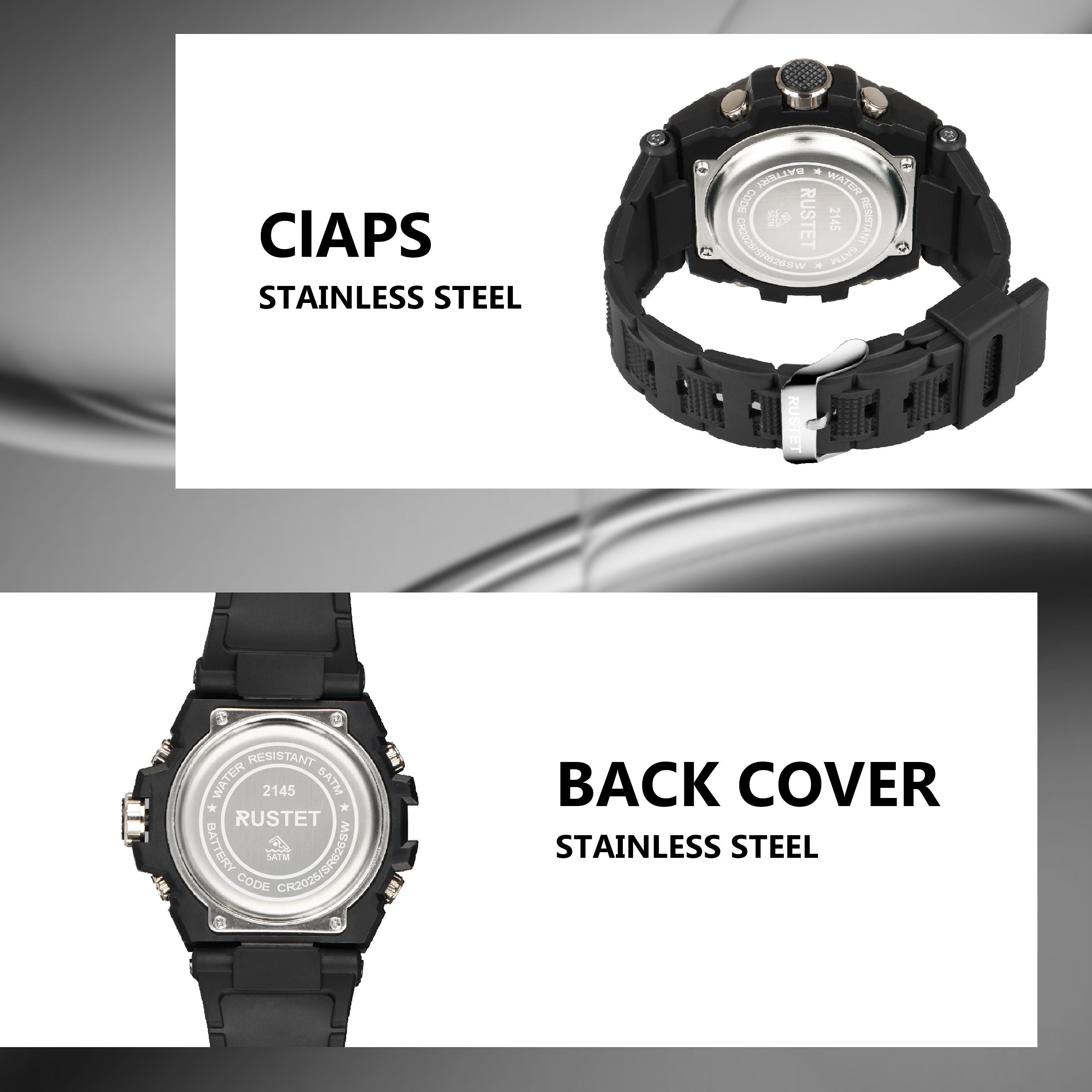 RUSTET 2145 Sports Watch with PU Strap 5 ATM Waterproof Analog-Digital Watch - For Men