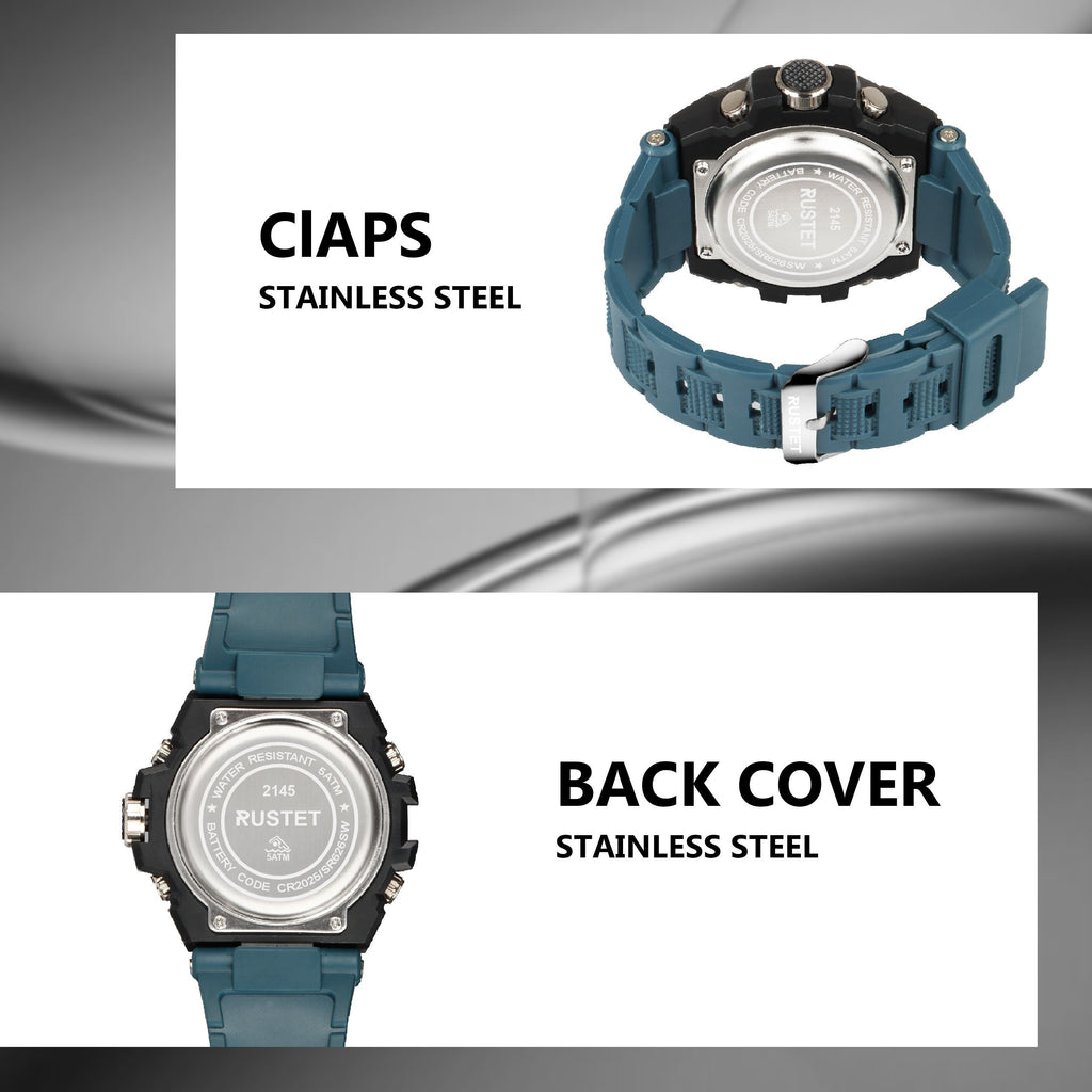 RUSTET Sports Watch with PU Strap 5 ATM Waterproof Analog-Digital Watch - For Men