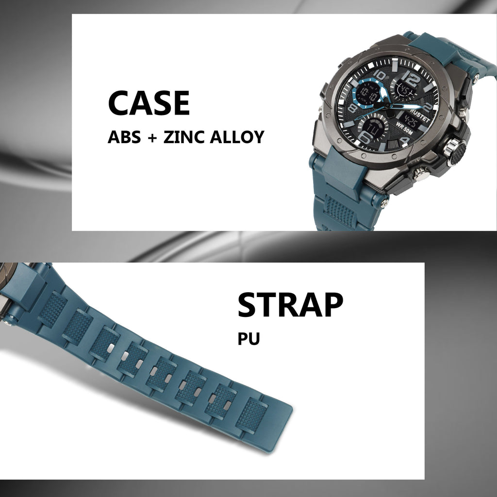 RUSTET Sports Watch with PU Strap 5 ATM Waterproof Analog-Digital Watch - For Men