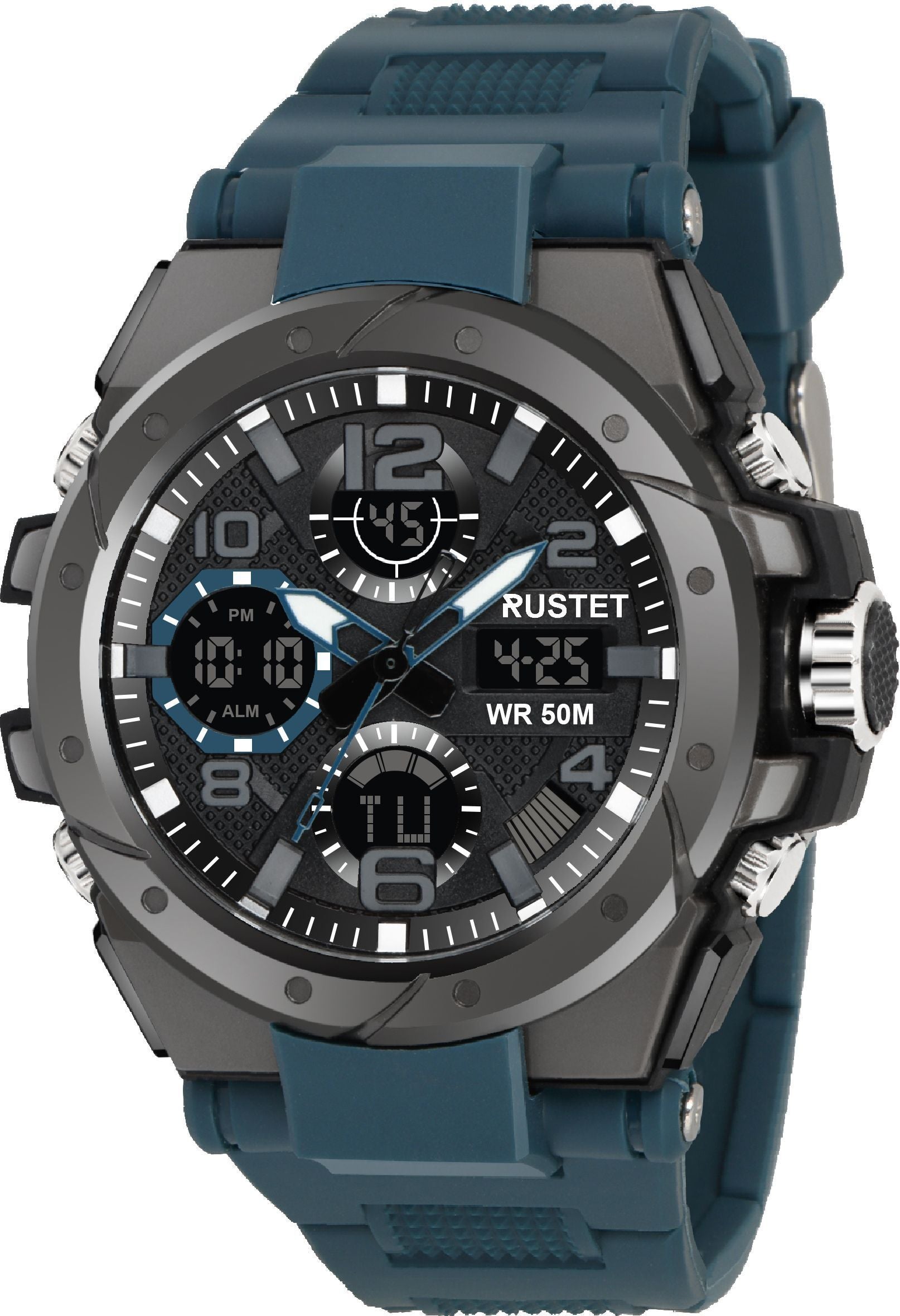 RUSTET Sports Watch with PU Strap 5 ATM Waterproof Analog-Digital Watch - For Men