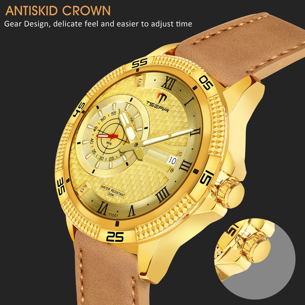 TSERA T1001L-G-G-BRN Multifunction 3ATM Water Resistant Analog Watch - For Men
