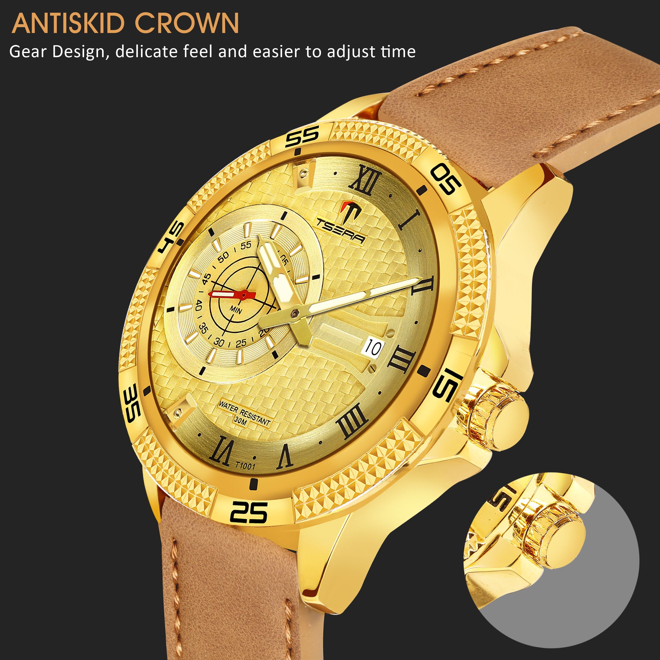 TSERA T1001L-G-G-BRN Multifunction 3ATM Water Resistant Analog Watch - For Men