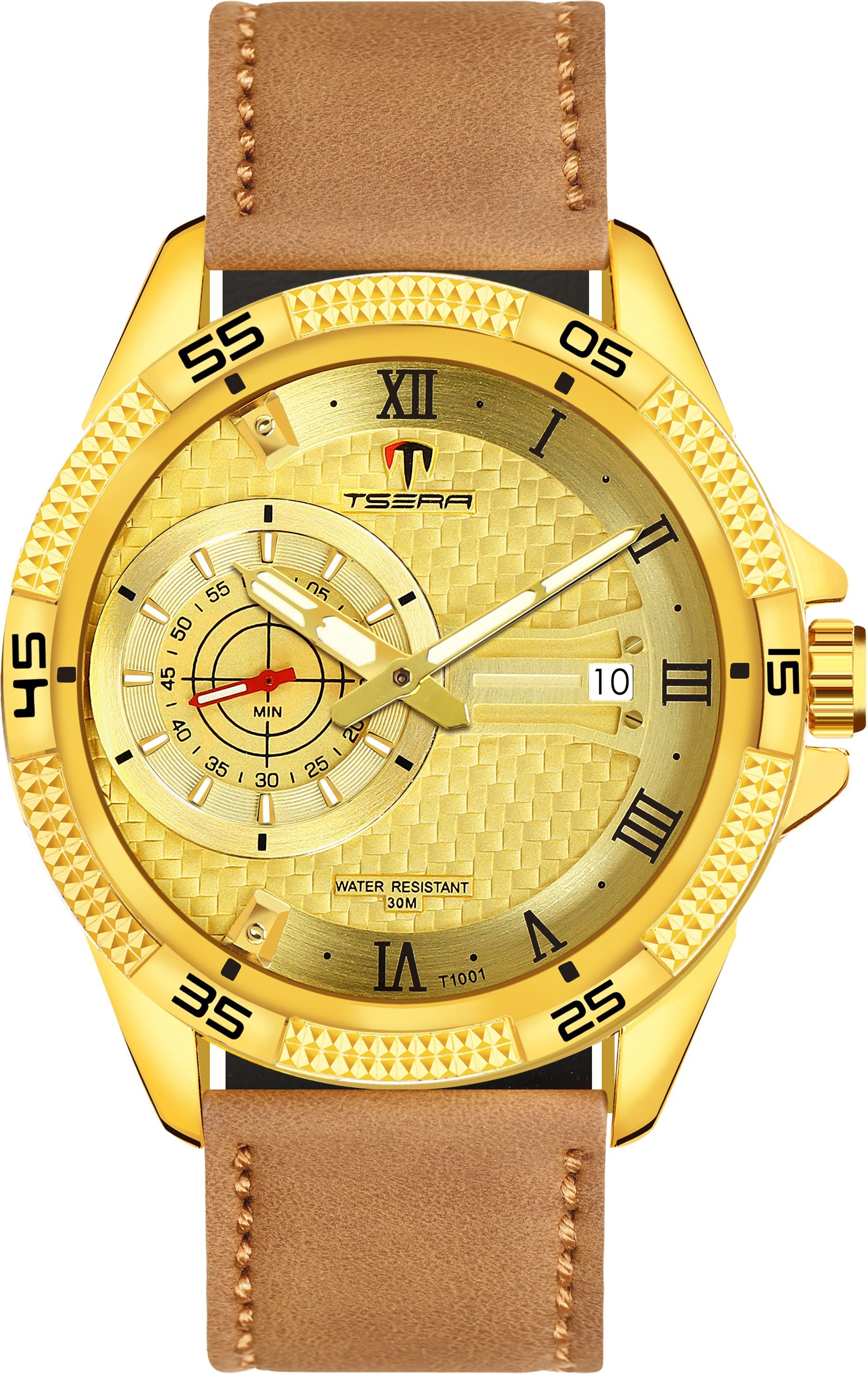 TSERA T1001L-G-G-BRN Multifunction 3ATM Water Resistant Analog Watch - For Men